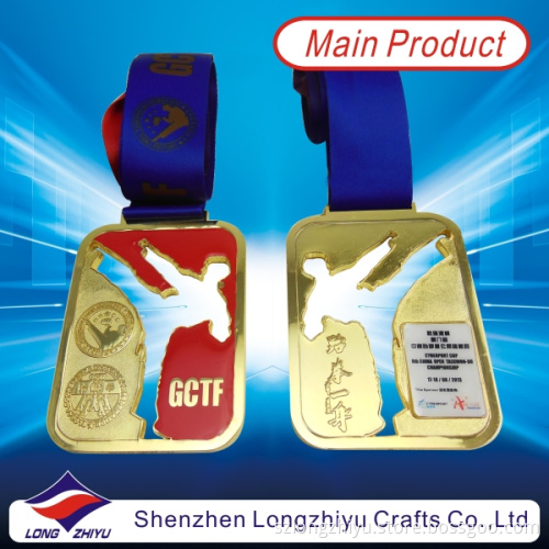 Hongkong Taekwondo Gold Medal Metal Rectangular Hollow Medals with Clear Epoxy Domed (lzy00013)